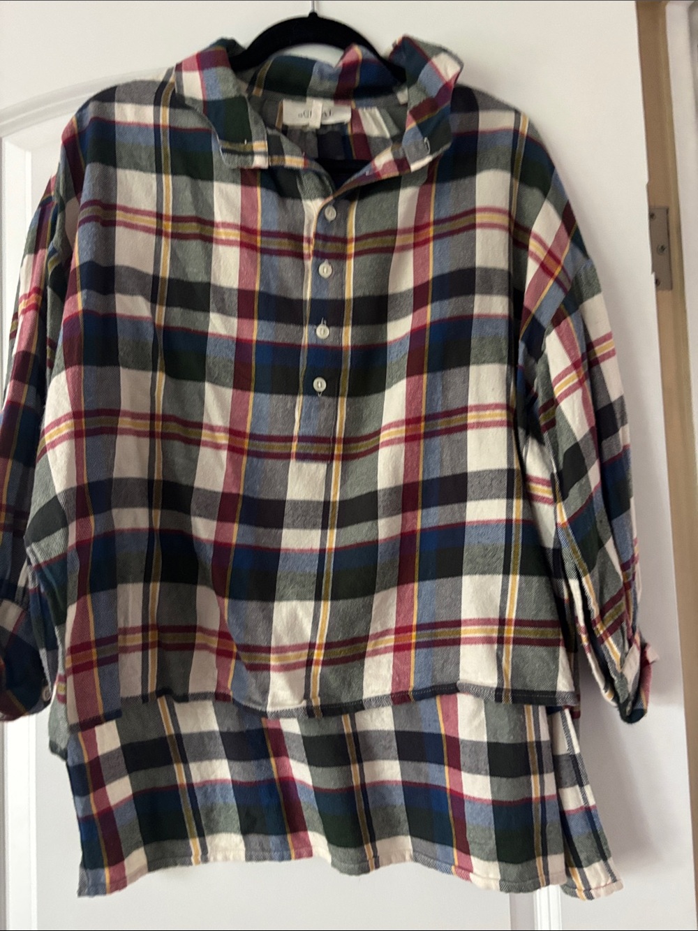 THE GREAT. Women's Plaid Button-Down Shirt - White, Navy, Green, Red